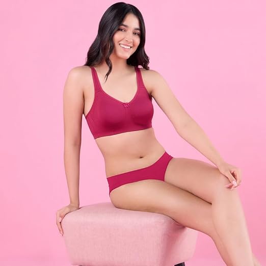 NYKD Cotton Anti-Microbial Side Support Shaper Bra for Women Non-Padded, Non-Wired, Full Coverage with Contoured Lift & Wide Straps – NYB169, Berry